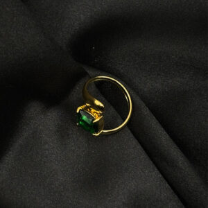 Bague plaquet or diamants vert en acier inoxydable