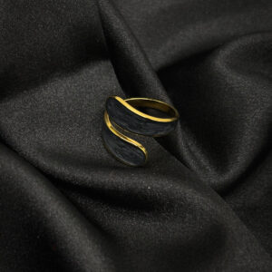 Bague plaquet or double médaillons pierre noir en acier inoxydable