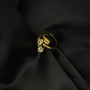 Bague plaquet or trio diamants en acier inoxydable