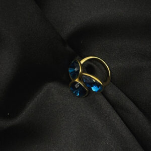 Bague plaquet or trio diamants bleu en acier inoxydable