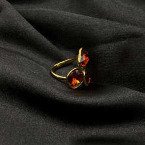 Bague plaquet or trio diamants rouges sombre en acier inoxydable