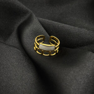 Bague plaquet pierre blanche en acier inoxydable