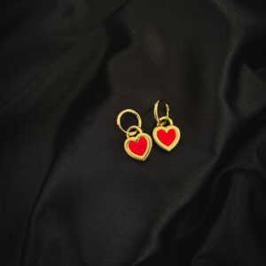 Boucles plaquet or coeur double face rouge - blanche en acier inoxydable