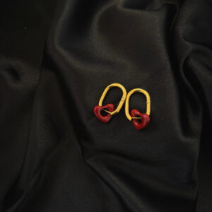 Boucles plaquet or coeur rouge en acier inoxydable