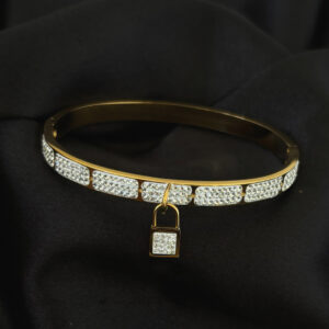 Bracelet cerceau or contour diamants et médaillon Cadenas diamant en acier inoxydable