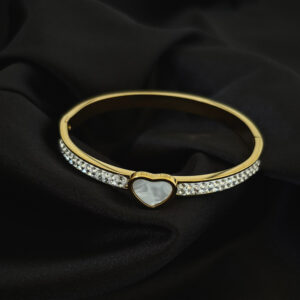 Bracelet cerceau or diamants + pierre en cœur blanc en acier inoxydable