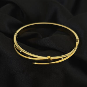 Bracelet cerceau or médaillons clous avec diamants en acier inoxydable