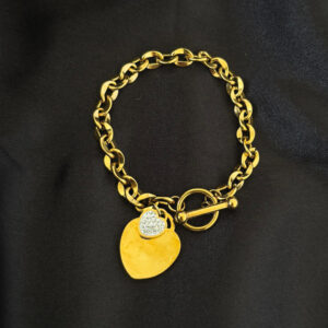 Bracelet or double médaillons cœur en acier inoxydable