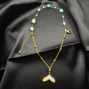 Bracelet perles vertes en acier inoxydable