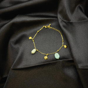 Bracelet perles vertes + coquillage or en acier inoxydable