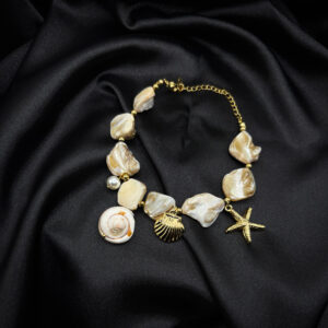 Bracelet plage coquille or + étoile de mer