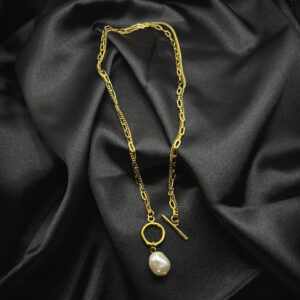 Chaîne anneau perles blanches en acier inoxydable