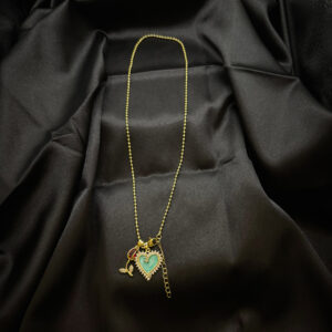 Chaîne double médaillons fleurs rose rouge en acier inoxydable