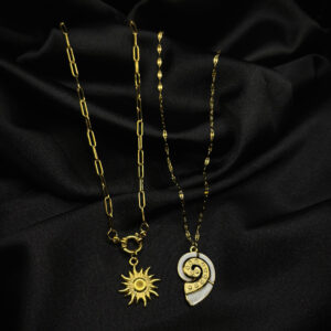 Ensemble chaîne soleil + coquillage en acier inoxydable