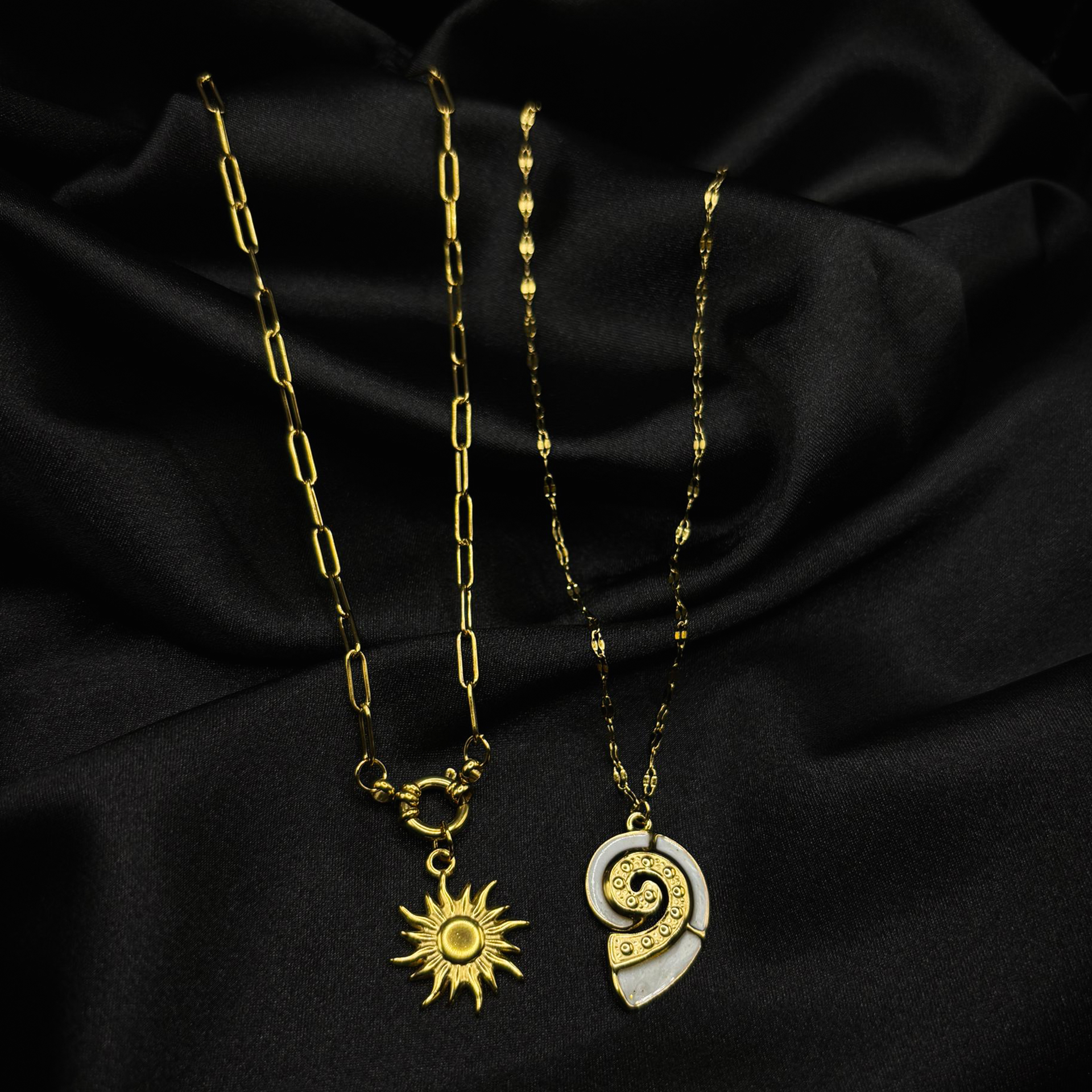 Ensemble chaîne soleil + coquillage en acier inoxydable