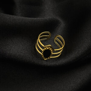 Trio bague médaillon noir en acier inoxydable