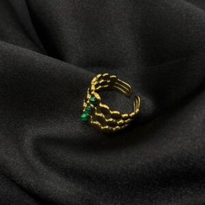 Trio bague plaquet pierre verte en acier inoxydable