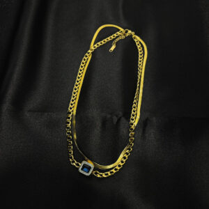 Chaîne à médaillon diamant bleue en acier inoxydable