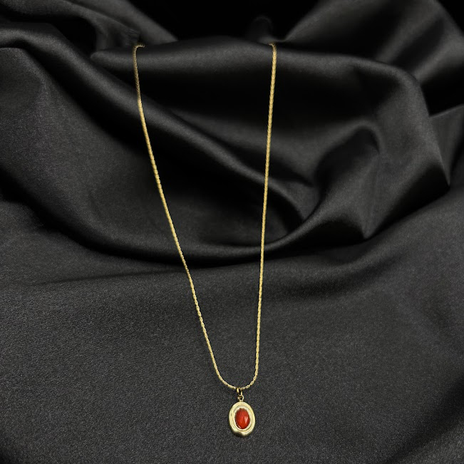 Chaine pierre rouge en acier inoxydable